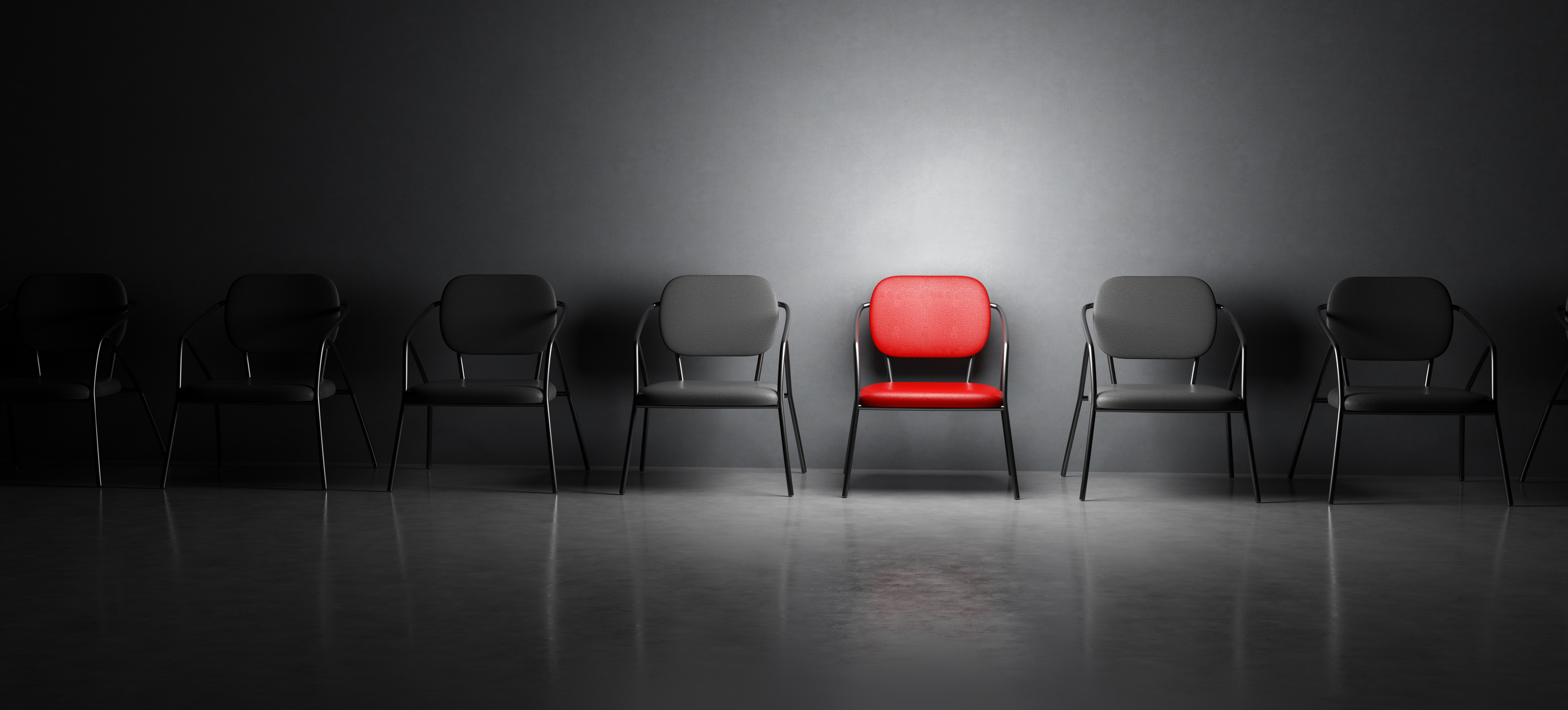 Red Chair in Spotlight. Job Interview, Recruitment Concepts.