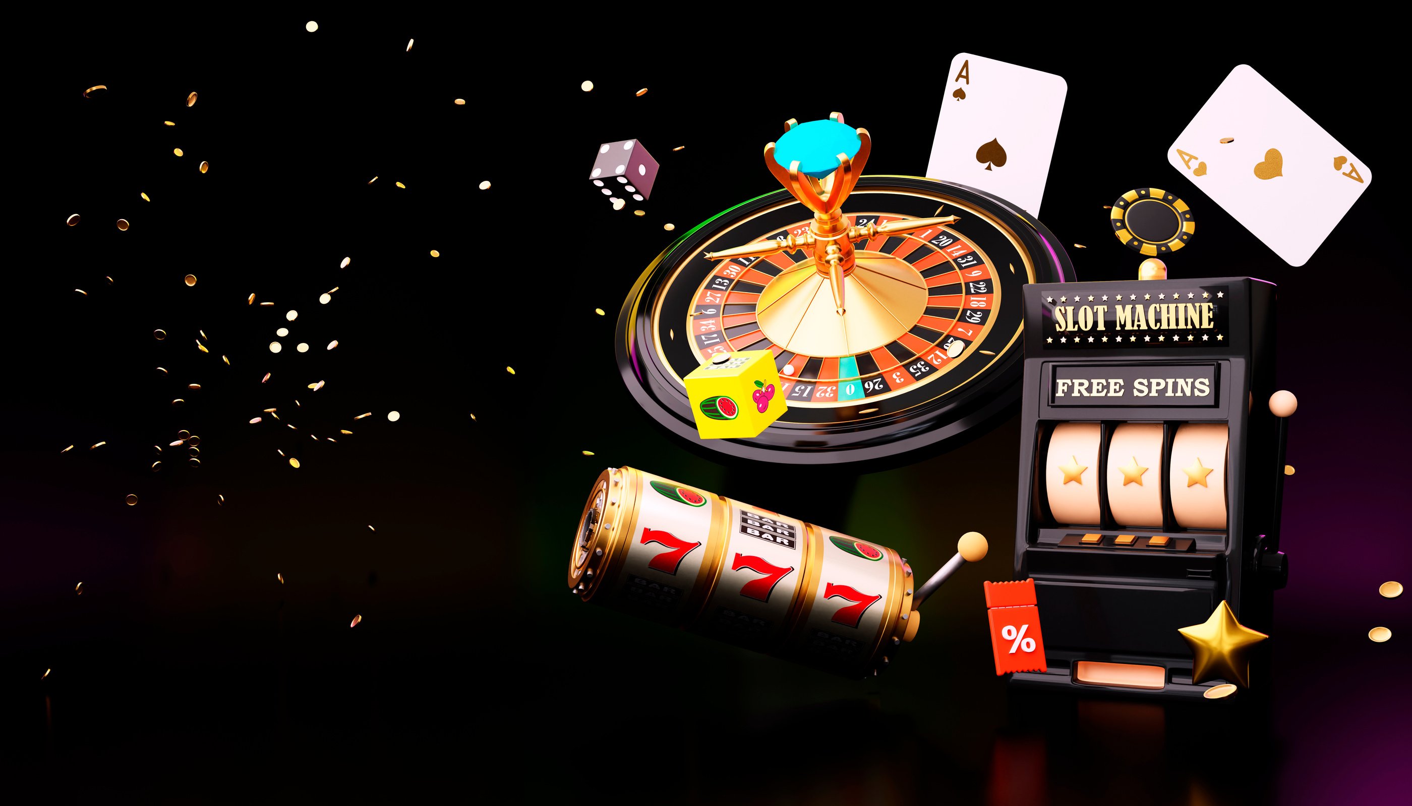 Online casino. 3D realistic roulette wheel and slot machine